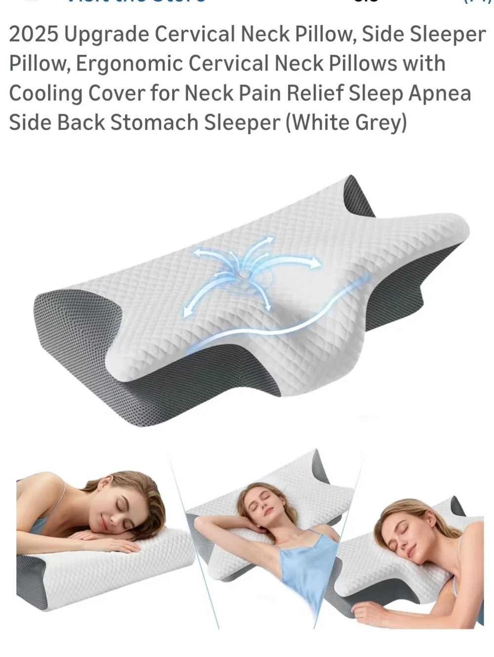 Contoured White Memory Foam Cevercal Neck Pillow Side Sleeper Back Sleeper NWOT
